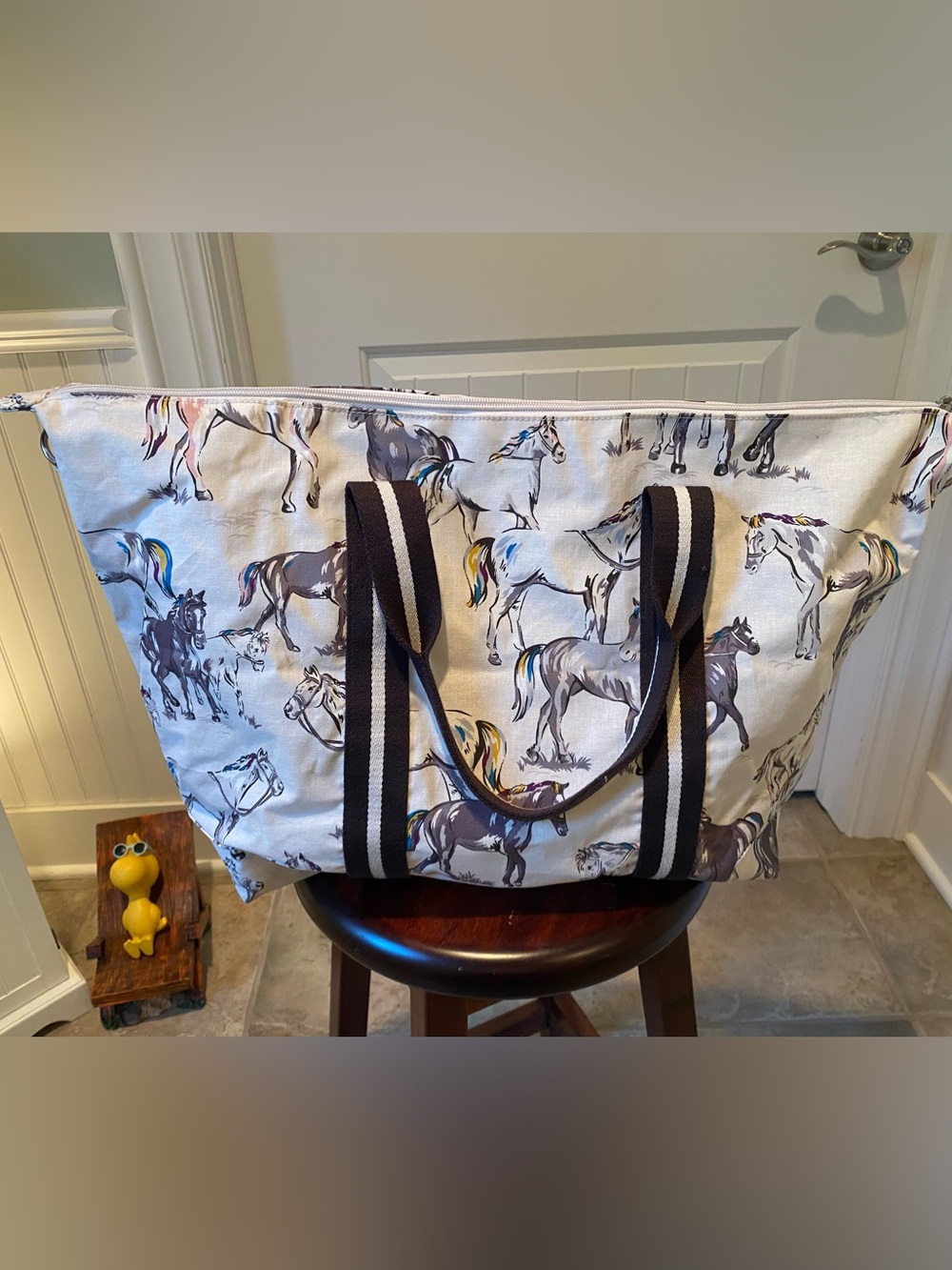 Cath Kidston Large Tote with Horse Print with Striped Handles. - Picture 4 of 16